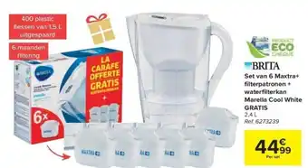 Carrefour Brita Set van 6 Maxtra+ filterpatronen + waterfilterkan Marella Cool White Gratis 2,4L Ref. 6273239 aanbieding