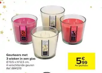 Carrefour Geurkaars met 3 wieken in een glas 13,5 x H 12,5 cm Ref. 6841215 aanbieding