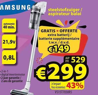ElectroStock Samsung steelstofzuiger aspirateur balai aanbieding