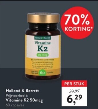 Holland & Barrett Holland & Barrett Vitamine K2 50mcg 60 Capsules aanbieding