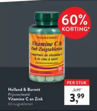 Holland & Barrett Holland & Barrett Vitamine C en Zink 60 Zuigtabletten aanbieding