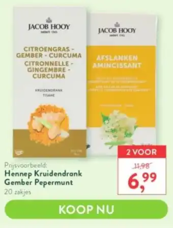 Holland & Barrett Jacob Hooy CBD Hennep Kruidendrank Gember Pepermunt 20 Zakjes aanbieding