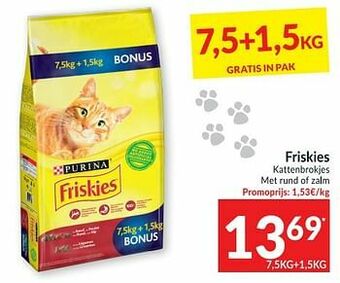 Intermarché Friskies kattenbrokjes met rund of zalm aanbieding
