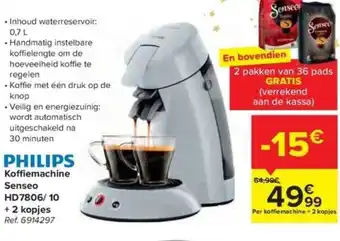 Carrefour Philips Koffiemachine Senseo HD7806/10 + 2 Kopjes aanbieding