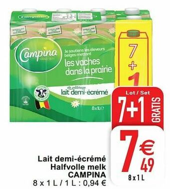 Cora Lait demi-écrémé halfvolle melk campina aanbieding