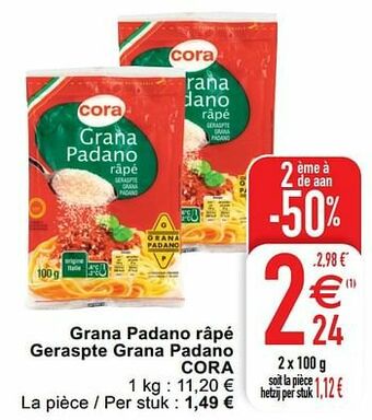 Cora Grana padano râpé geraspte grana padano cora aanbieding