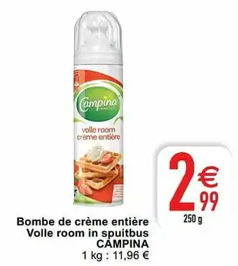 Cora Bombe de crème entière volle room in spuitbus campina aanbieding