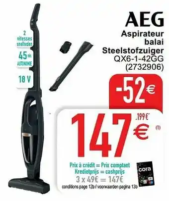 Cora Aeg aspirateur balai steelstofzuiger qx6-1-42gg aanbieding