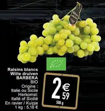 Cora Raisins blancs witte druiven barbera bio aanbieding