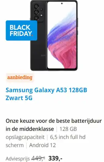 Coolblue Samsung Galaxy A53 128GB Zwart 5G aanbieding