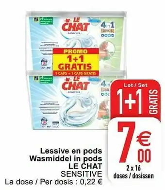 Cora Lessive en pods wasmiddel in pods le chat sensitive aanbieding