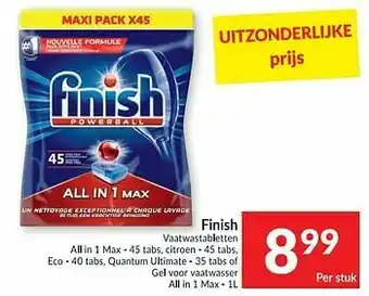 Intermarché Finish vaatwastabletten all in 1 max citroen eco quantum ultimate of gel voor vaatwasser all in 1 max aanbieding