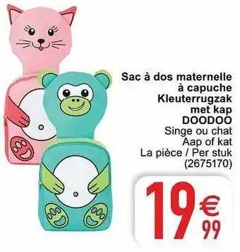 Cora Sac à dos maternelle à capuche kleuterrugzak met kap doodoo aanbieding