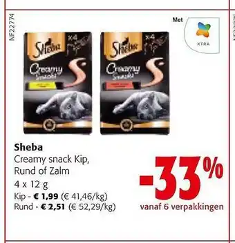 Colruyt Sheba creamy snack kip rund of zalm aanbieding