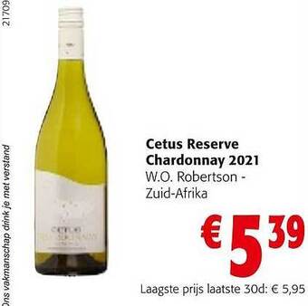 Colruyt Cetus reserve chardonnay 2021 aanbieding