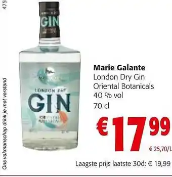 Colruyt Marie galante london dry gin oriental botanicals 40% vol aanbieding