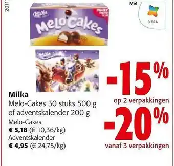 Colruyt Milka melo-cakes 30 stuks of adventskalender melo-cakes adventskalender aanbieding