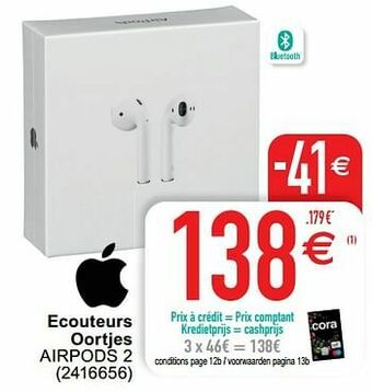 Cora Apple ecouteurs oortjes airpods 2 aanbieding