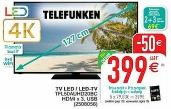 Cora Telefunken tv led - led-tv tfl50auhd20bc aanbieding