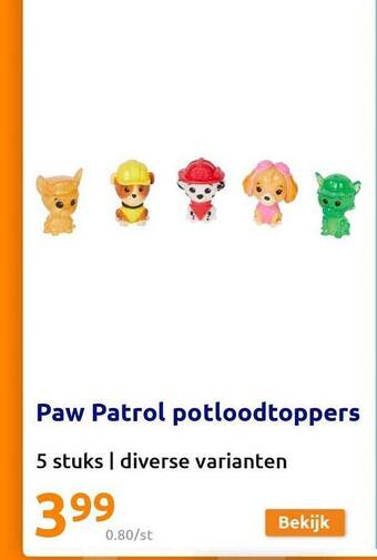 Action Paw patrol potloodtoppers aanbieding