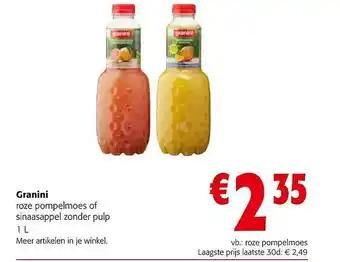 Colruyt Granini roze pompelmoes of sinaasappel zonder pulp aanbieding