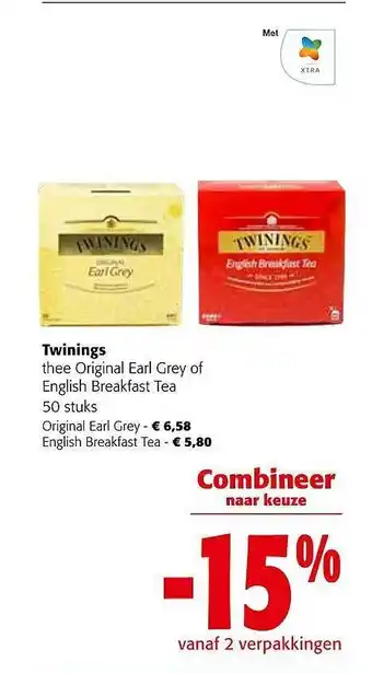 Colruyt Twinings thee original earl grey of english breakfast tea 50 stuks aanbieding
