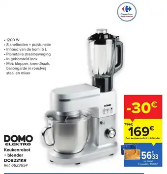 Carrefour Domo elektro keukenrobot + blender do9231kr 1200w aanbieding