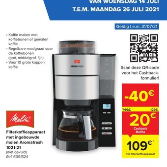 Filterkoffieapparaat met ingebouwde molen aromafresh 1021-21