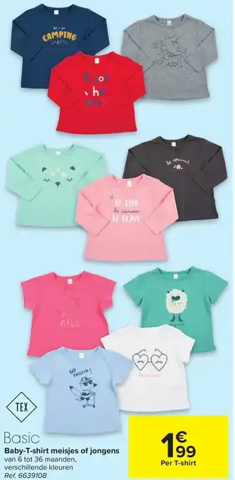 Carrefour Basic baby t-shirt meisjes of jongens 6 tot 36 aanbieding