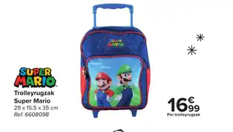 Carrefour Super mario trolleyrugzak 29x15.5x35 cm aanbieding