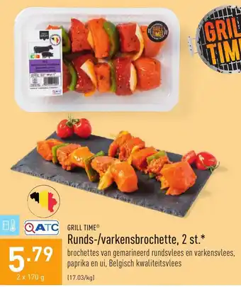 ALDI Grill time runds-/varkensbrochette, 2 st. 170g aanbieding