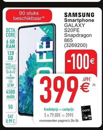 Cora Samsung smartphone galaxy S20FE snapdragon 865 aanbieding