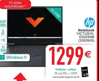 Cora Hp notebook VICTUS16E0029NB aanbieding