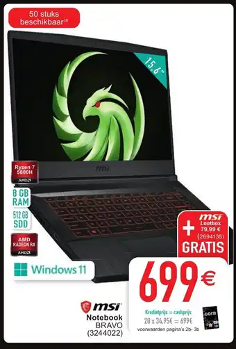 Cora Msi notebook bravo aanbieding