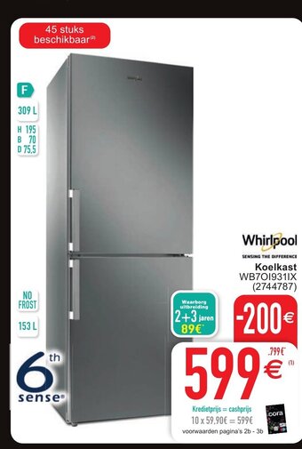 Cora Whirlpool koelkast aanbieding