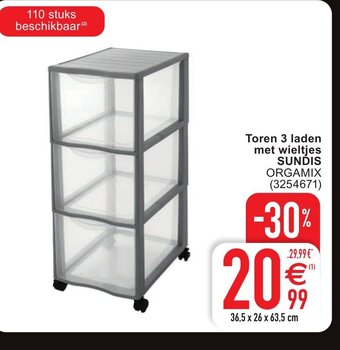 Cora Toren 3 laden met wieltjes sundis orgamix aanbieding