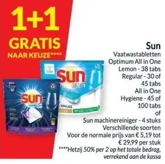 Sun Vaatwastabletten Optimum All in One Lemon , Regular of 45 Tabs All in One Hygiene of 100 Tabs Sun Machinereiniger 1+1 Gra