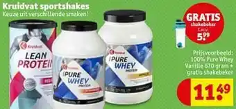 Kruidvat 100% pure whey vanille + gratis shakebeker aanbieding