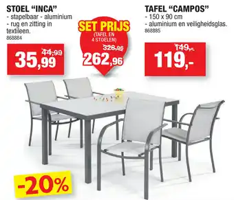 Hubo Stoel Inca, Tafel Campos aanbieding