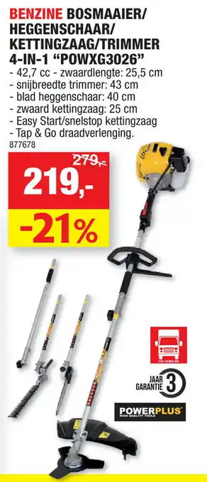 Hubo Benzine Bosmaaier/Heggenschaar/Kettingzaag/Trimmer 4-in-1 P0WXG3026 aanbieding