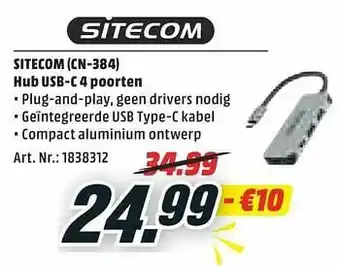 Sitecom cn-384 hub usb-c4 poorten