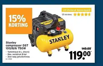 GAMMA Stanley compressor dst 100 8 6 750w 15% korting aanbieding