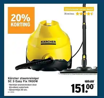 GAMMA Kärcher stoomreiniger sc 3 easy fix 1900w 20% korting aanbieding