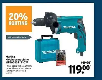 GAMMA Makita klop boormachine hp1631sp 710w 20% korting aanbieding
