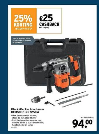 GAMMA Black+decker boorhamer behs03k-qs 1250w aanbieding