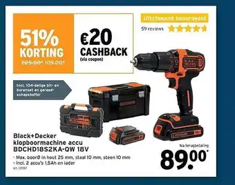 GAMMA Black+decker klopboormachine acu bdchd18s2ka-qw 18v aanbieding