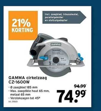 GAMMA Gamma cirkelzaag cz-1600w aanbieding