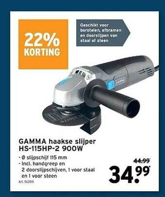 Gamma haakse slijper hs-115hp-2 900w