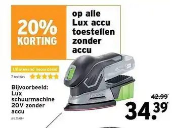 GAMMA Lux schuurmachine 20v zonder accu 20% korting aanbieding