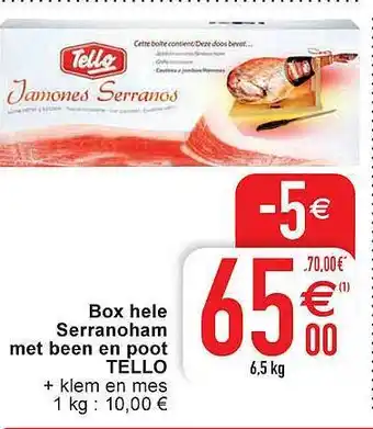 Cora Box hele serranoham met been en poot tello aanbieding